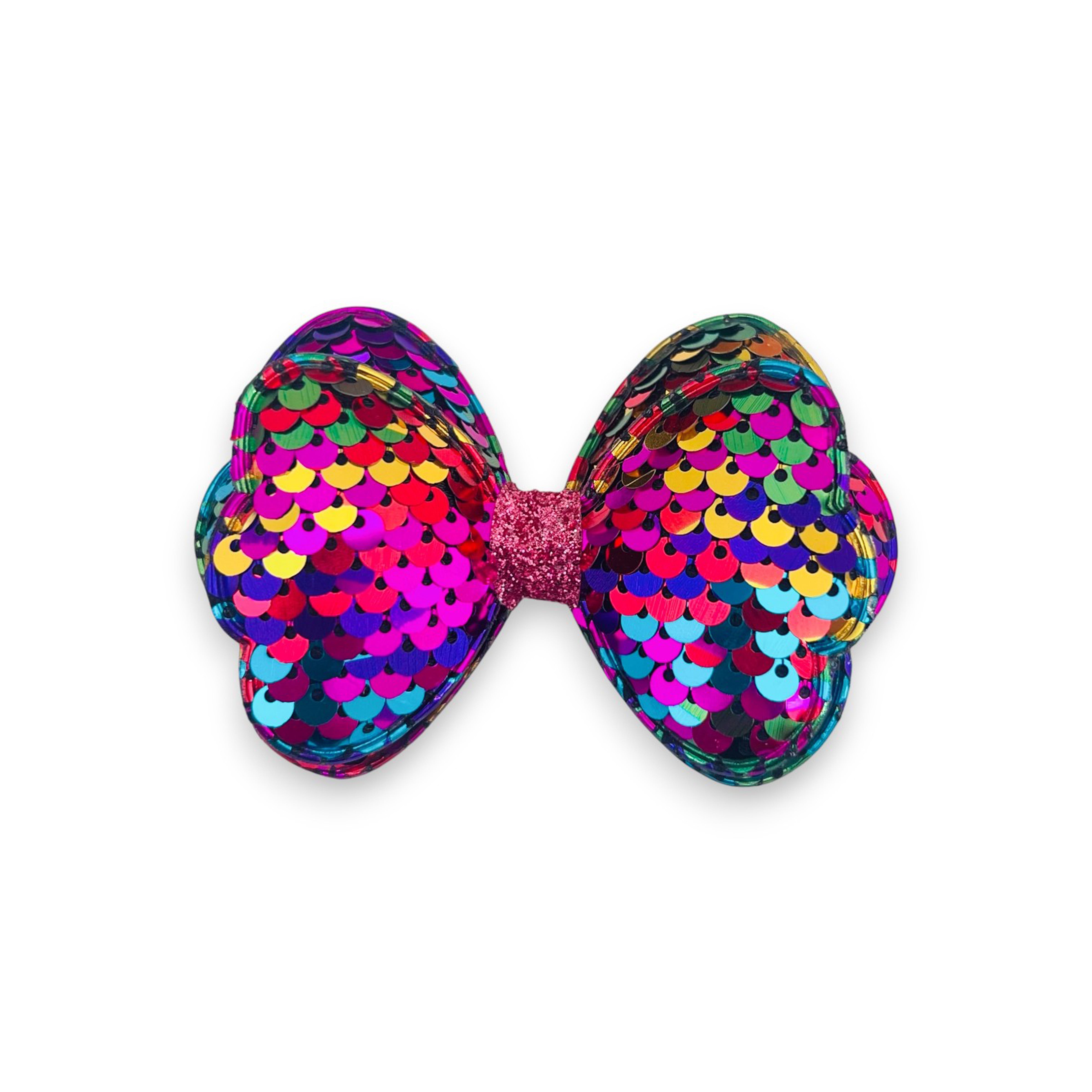 Summer Crystal - Sequin Glitter Stuffed Bow Hair Clip - 1 Pack