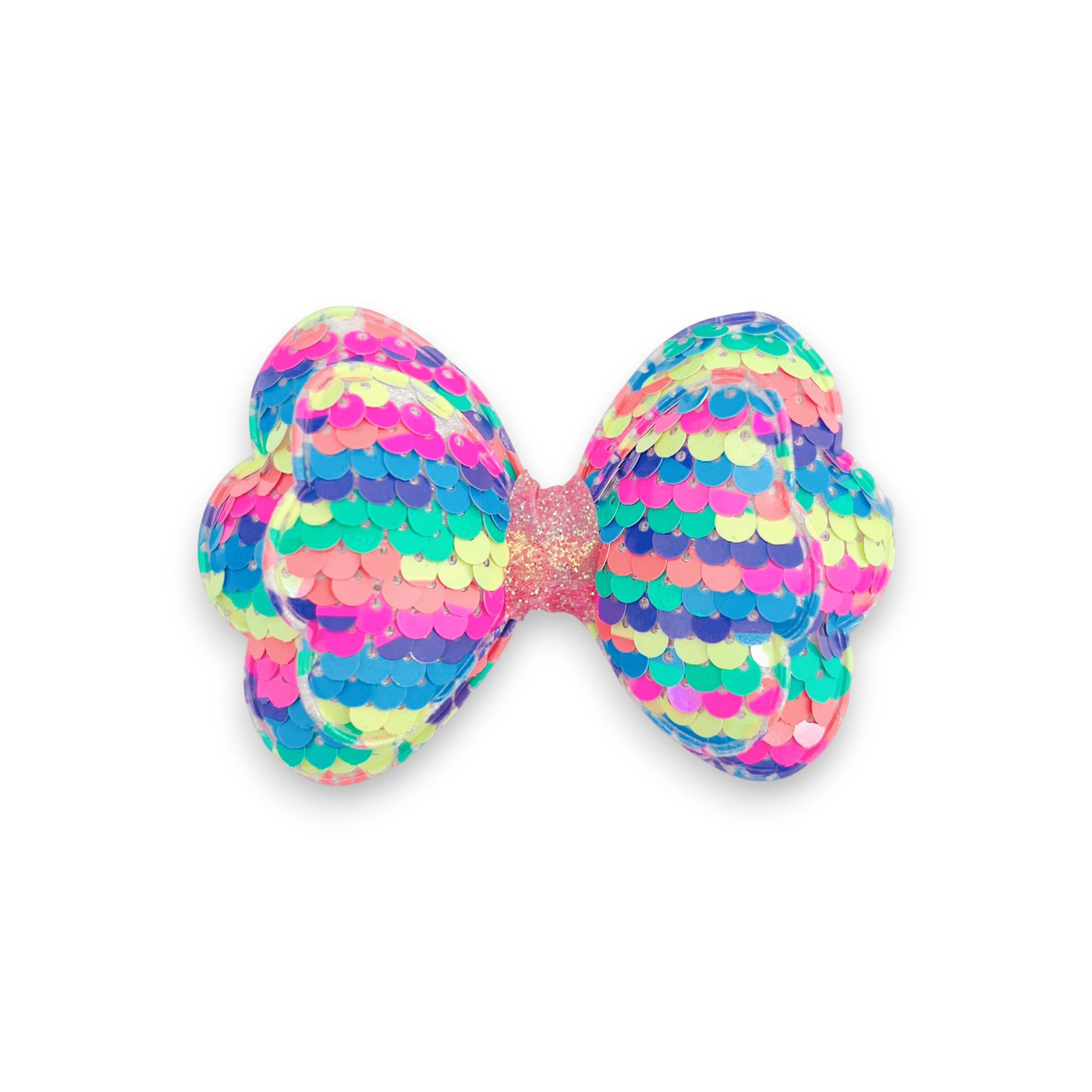 Summer Crystal - Sequin Glitter Stuffed Bow Hair Clip - 1 Pack