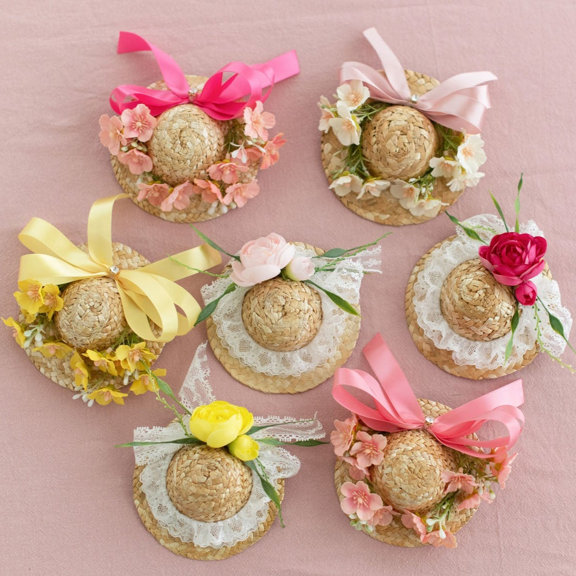Summer Crystal - Handmade Straw Hat Hair Clip - 1 Pack