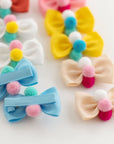 Pompoms Cotton Bow Hair Clips for Baby & Toddler Girls - 10 Pack