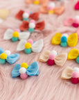 Pompoms Cotton Bow Hair Clips for Baby & Toddler Girls - 10 Pack