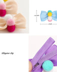 Pompoms Cotton Bow Hair Clips for Baby & Toddler Girls - 10 Pack