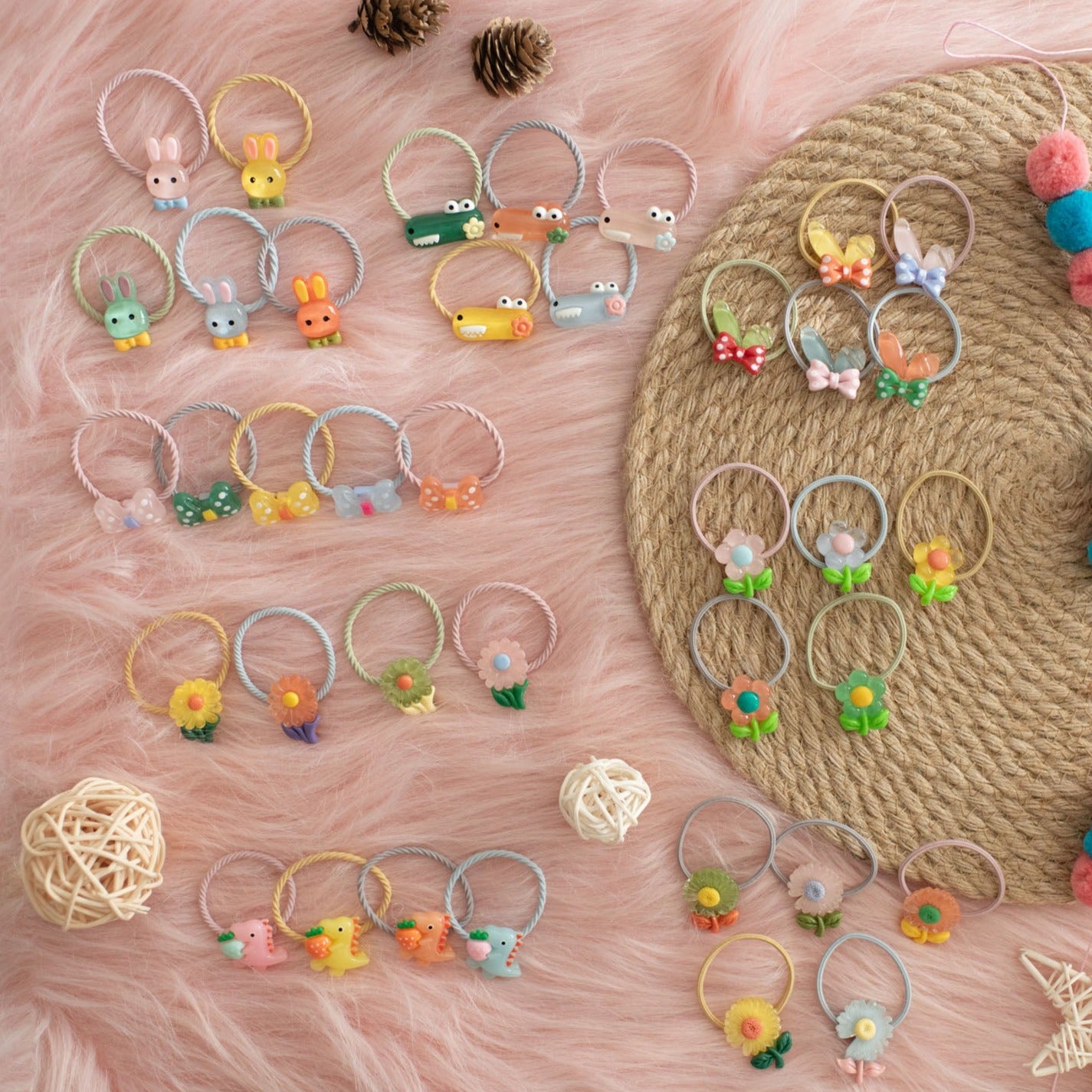 1-Inch Elastic Girls Assorted Resin Hair Ties - 48 Pack