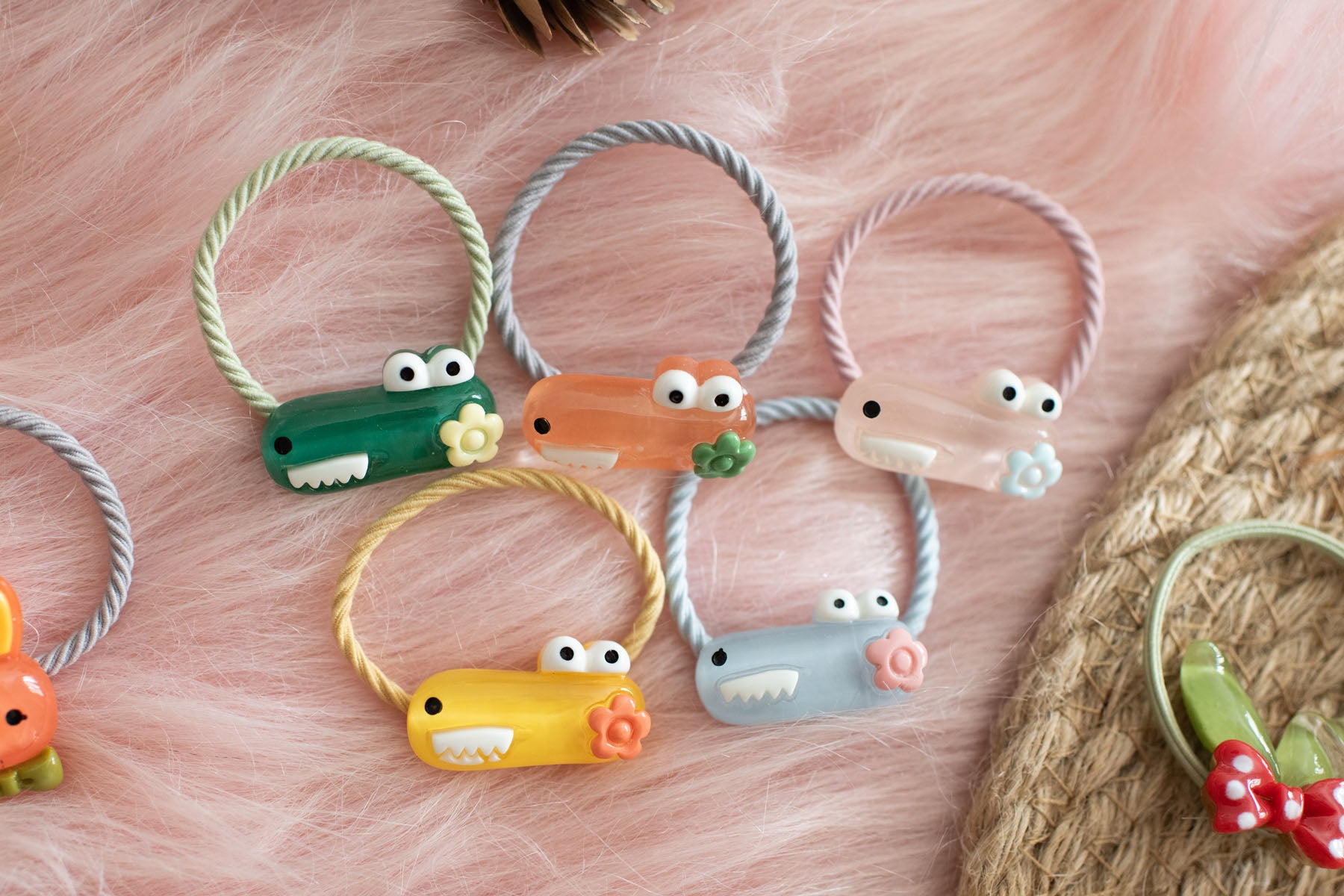 1-Inch Elastic Girls Assorted Resin Hair Ties - 48 Pack