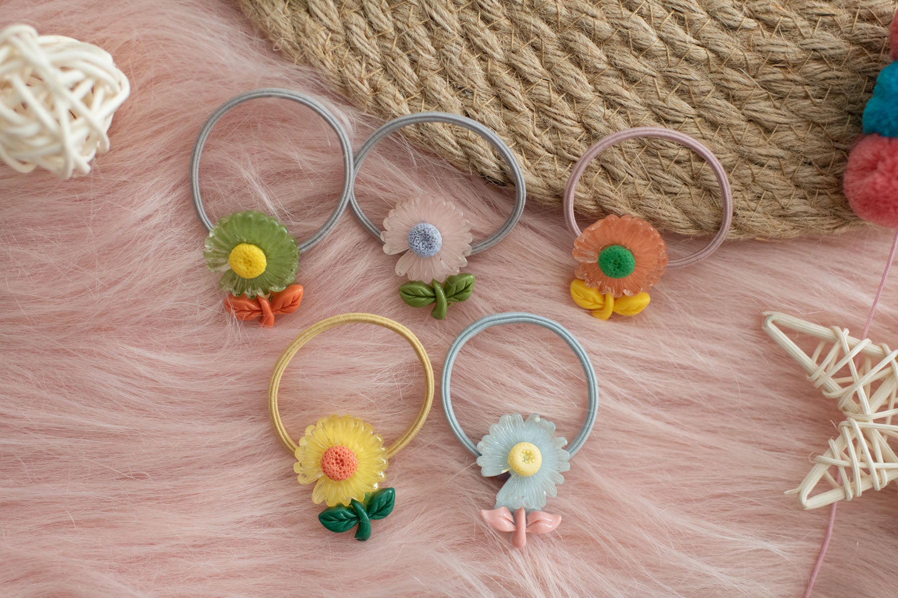 1-Inch Elastic Girls Assorted Resin Hair Ties - 48 Pack