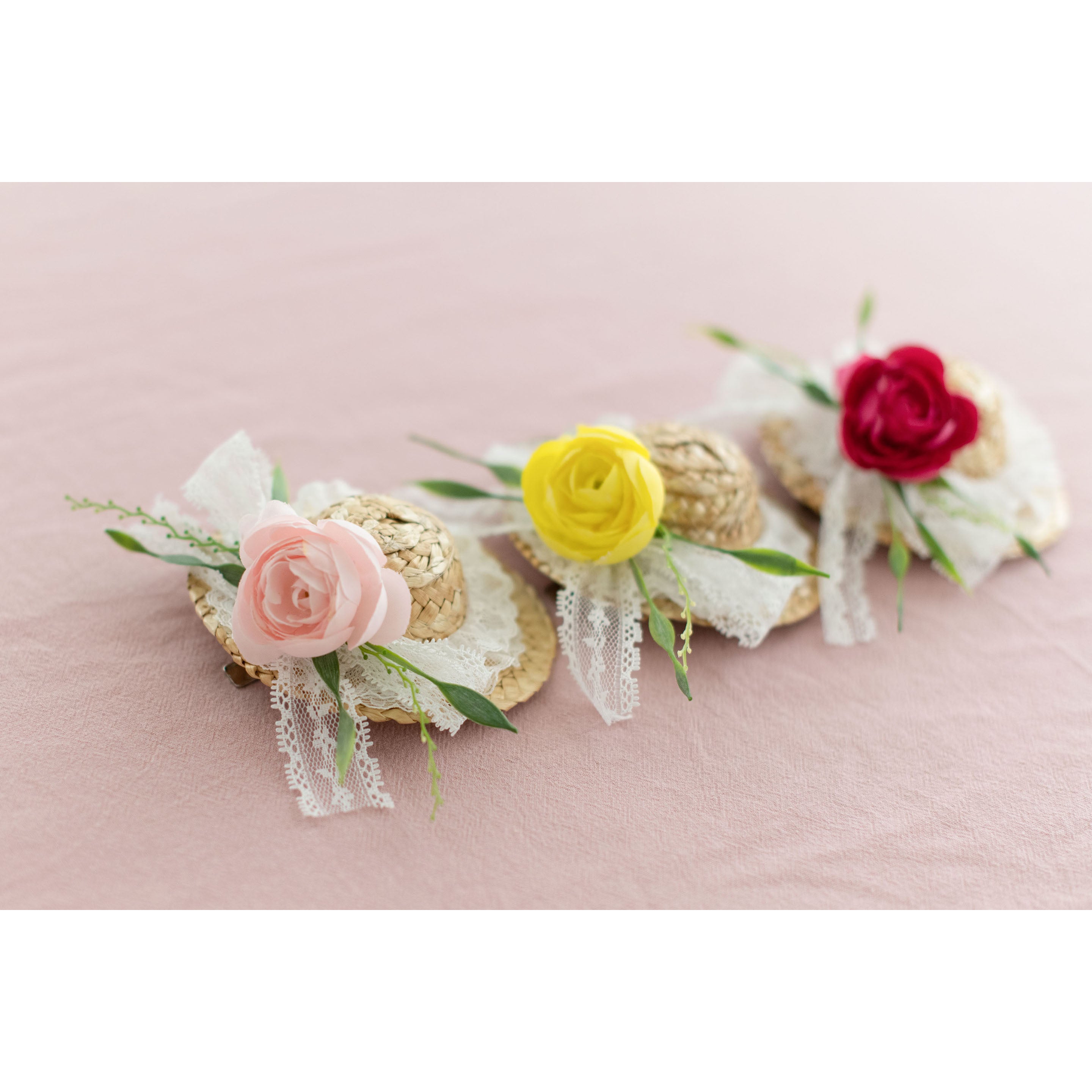 Summer Crystal - Handmade Straw Hat Hair Clip - 1 Pack
