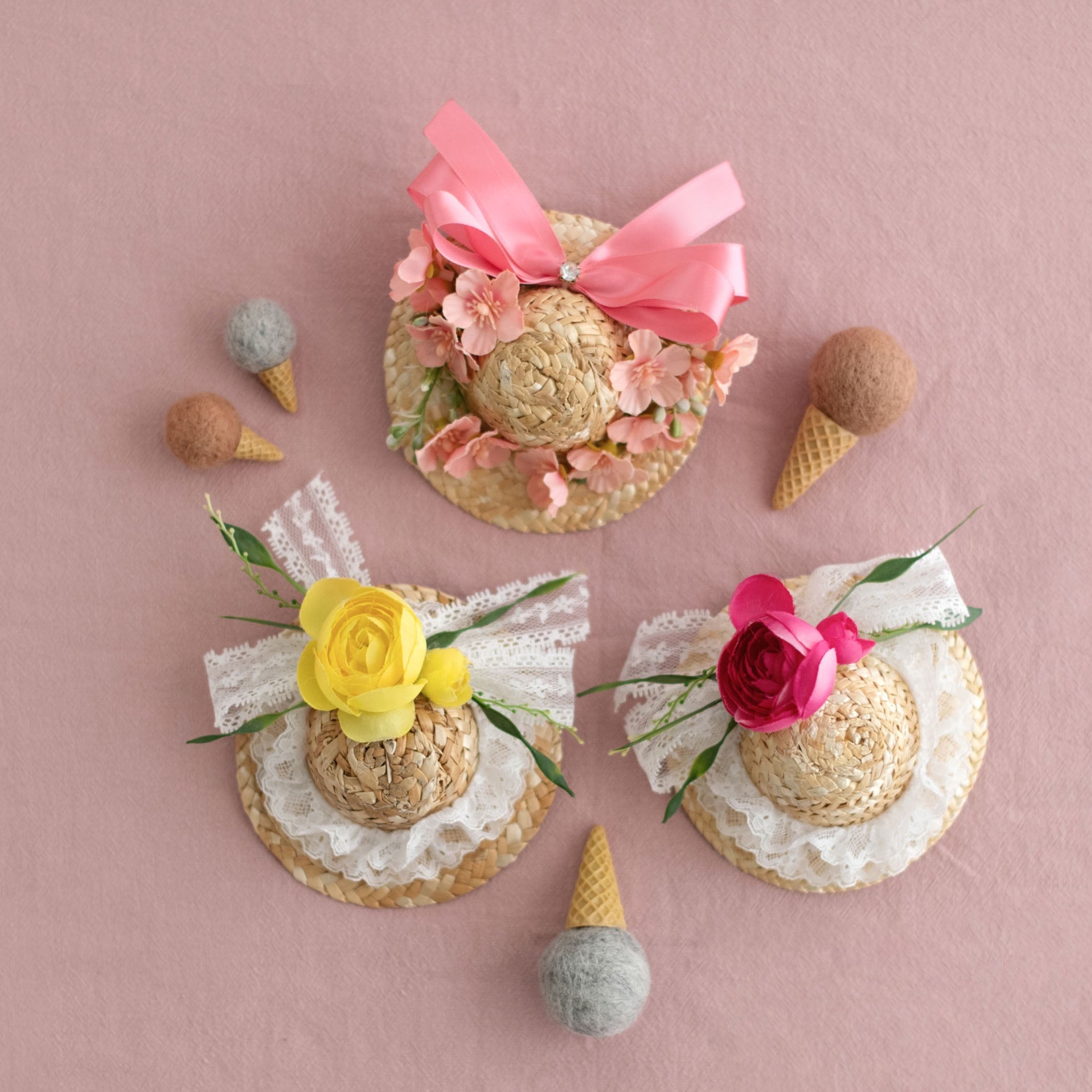 Summer Crystal - Handmade Straw Hat Hair Clip - 1 Pack