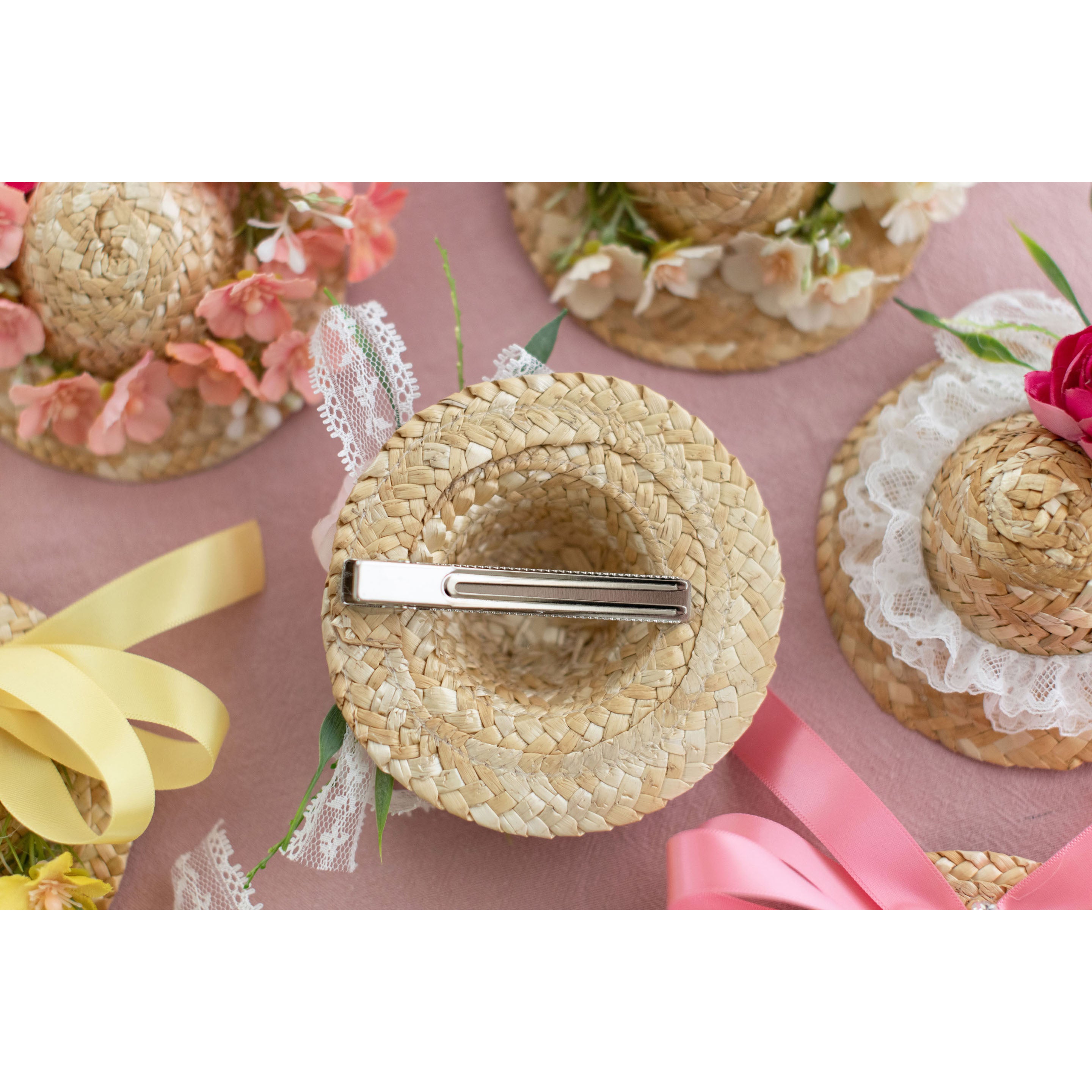 Summer Crystal - Handmade Straw Hat Hair Clip - 1 Pack