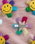 Summer Crystal - Rainbow Glitter Smiley Face Hair Clip - 1 Pack