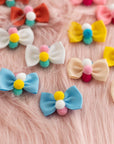 Pompoms Cotton Bow Hair Clips for Baby & Toddler Girls - 10 Pack