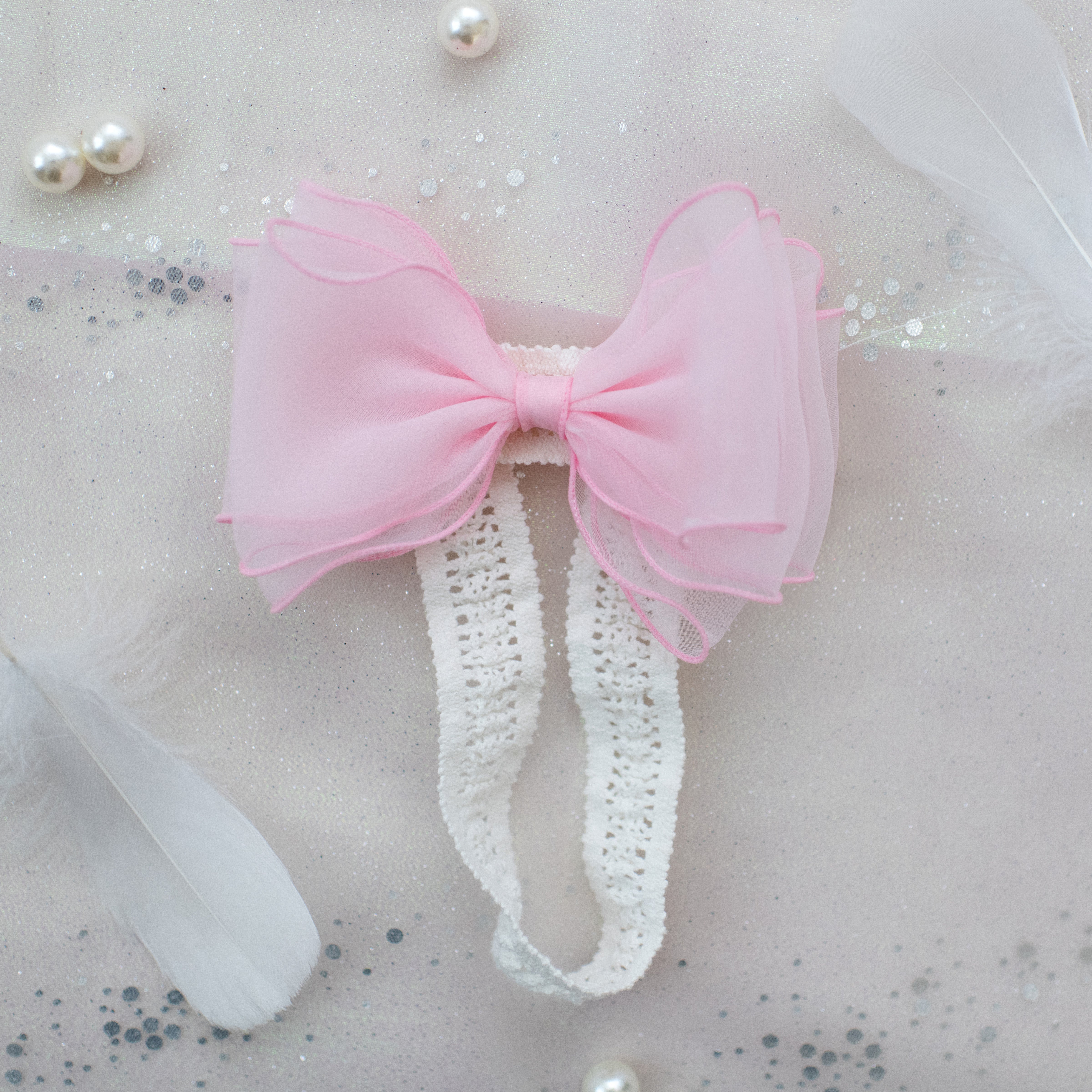 Summer Crystal – Organza Cloud Bow Baby Headband - 1 Pack