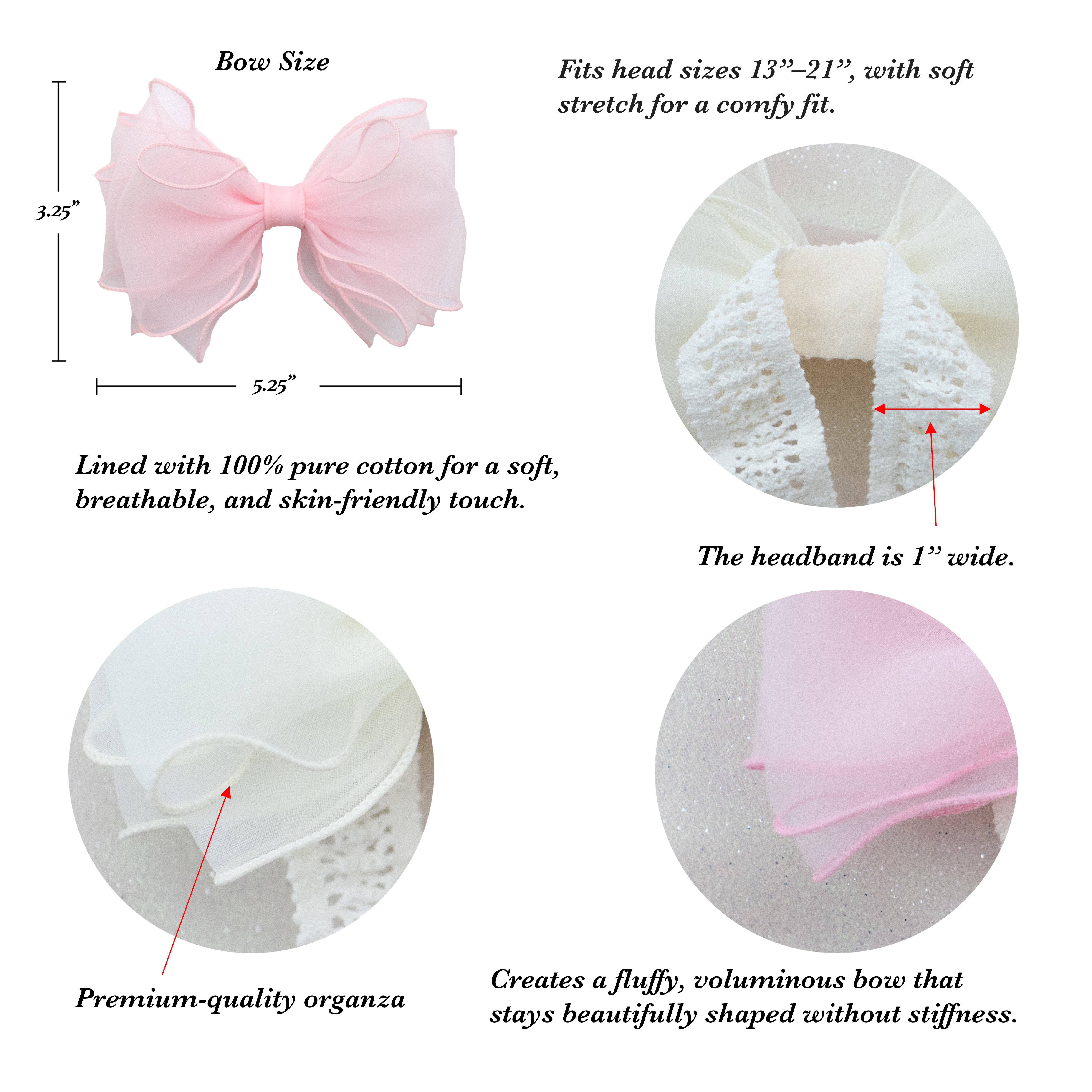 Summer Crystal – Organza Cloud Bow Baby Headband - 1 Pack