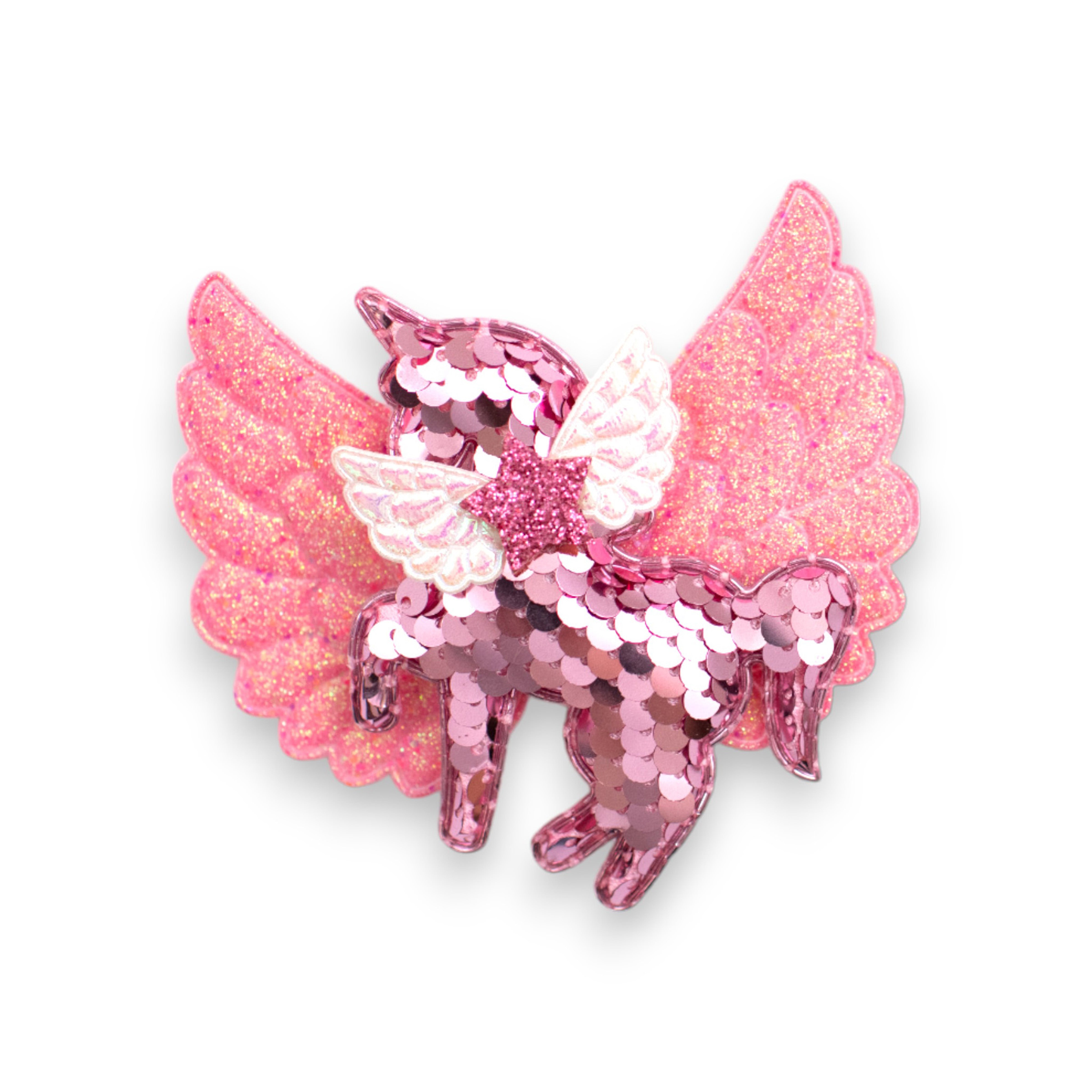 Summer Crystal - Big Winged Sequin Unicorn Hair Clip - 1 Pack