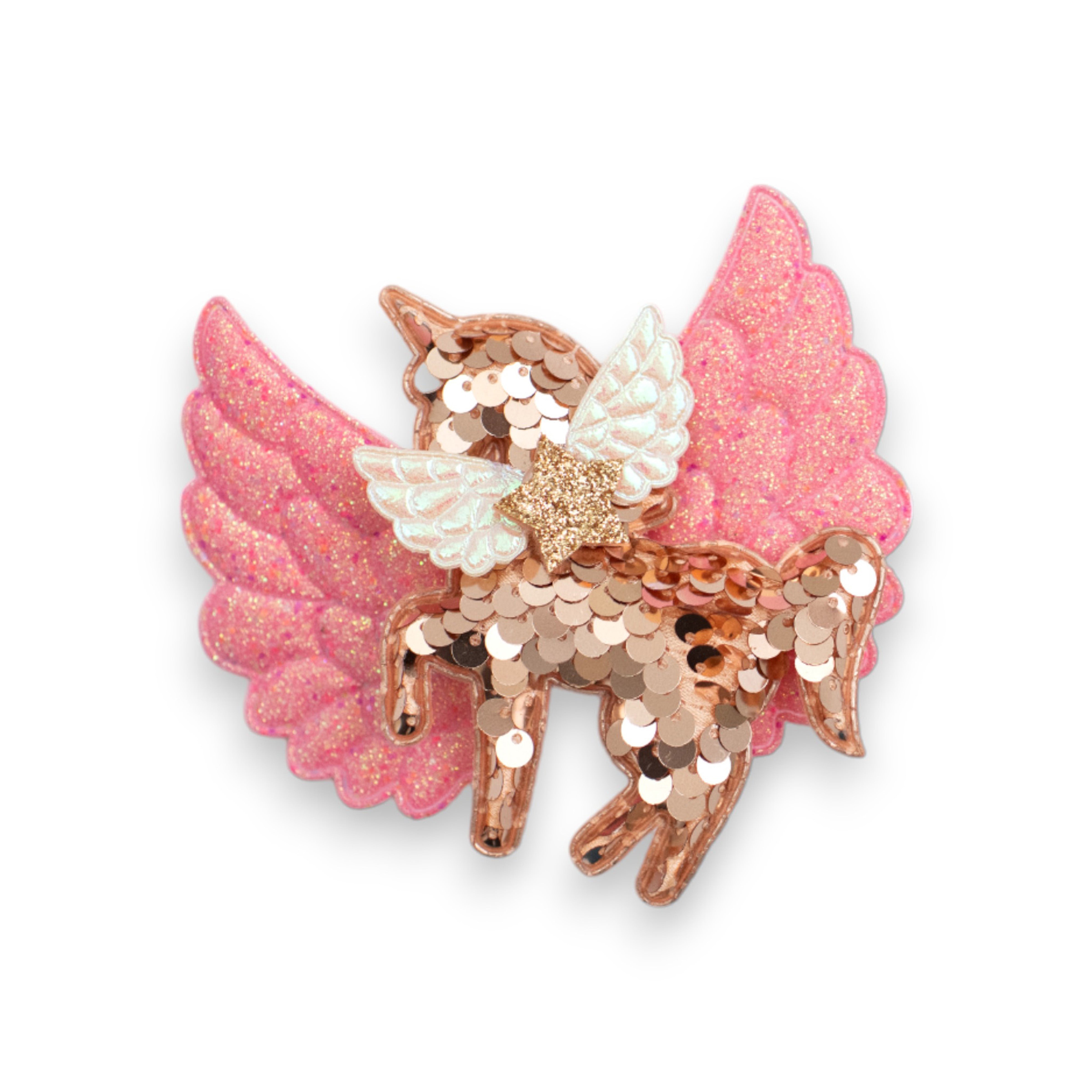 Summer Crystal - Big Winged Sequin Unicorn Hair Clip - 1 Pack