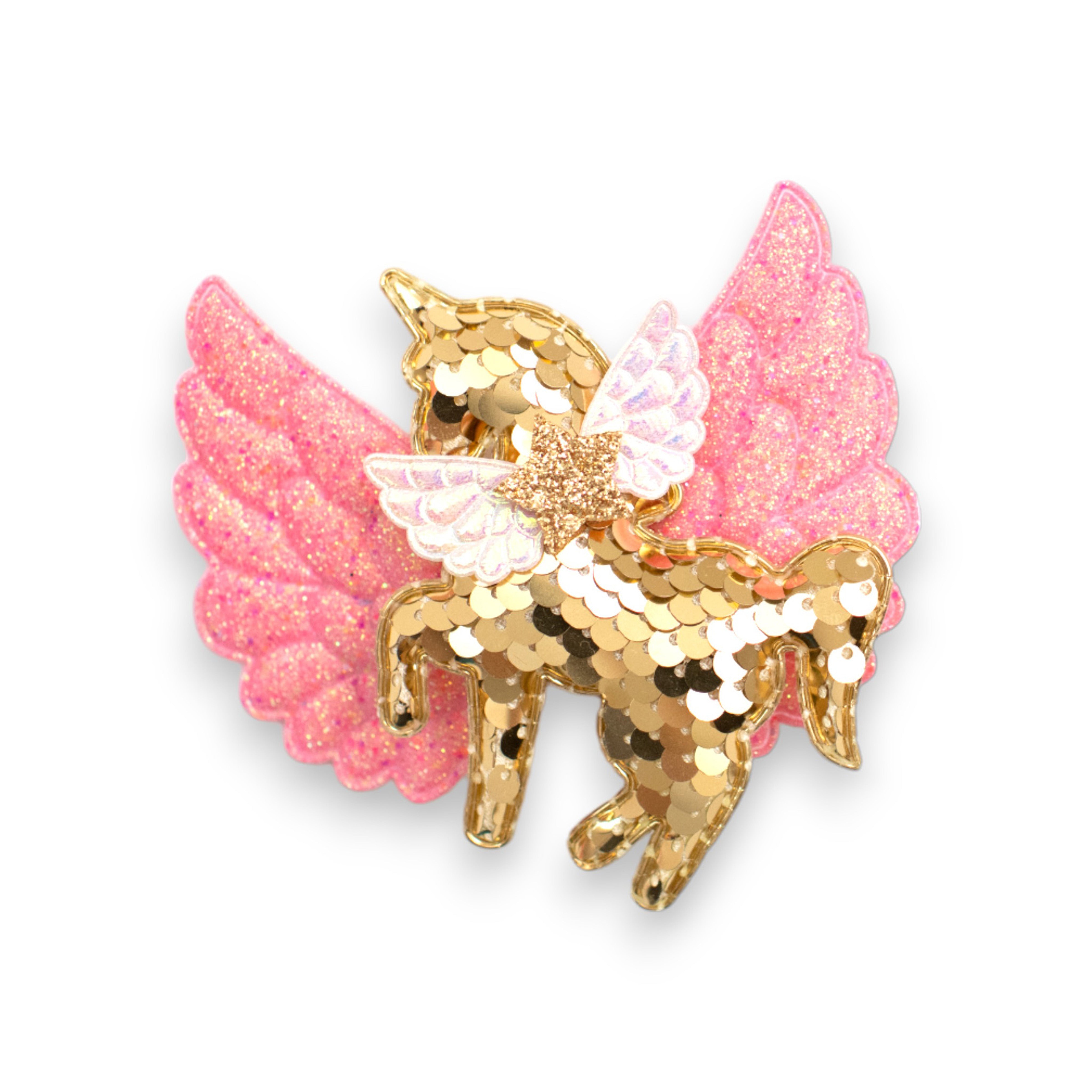 Summer Crystal - Big Winged Sequin Unicorn Hair Clip - 1 Pack