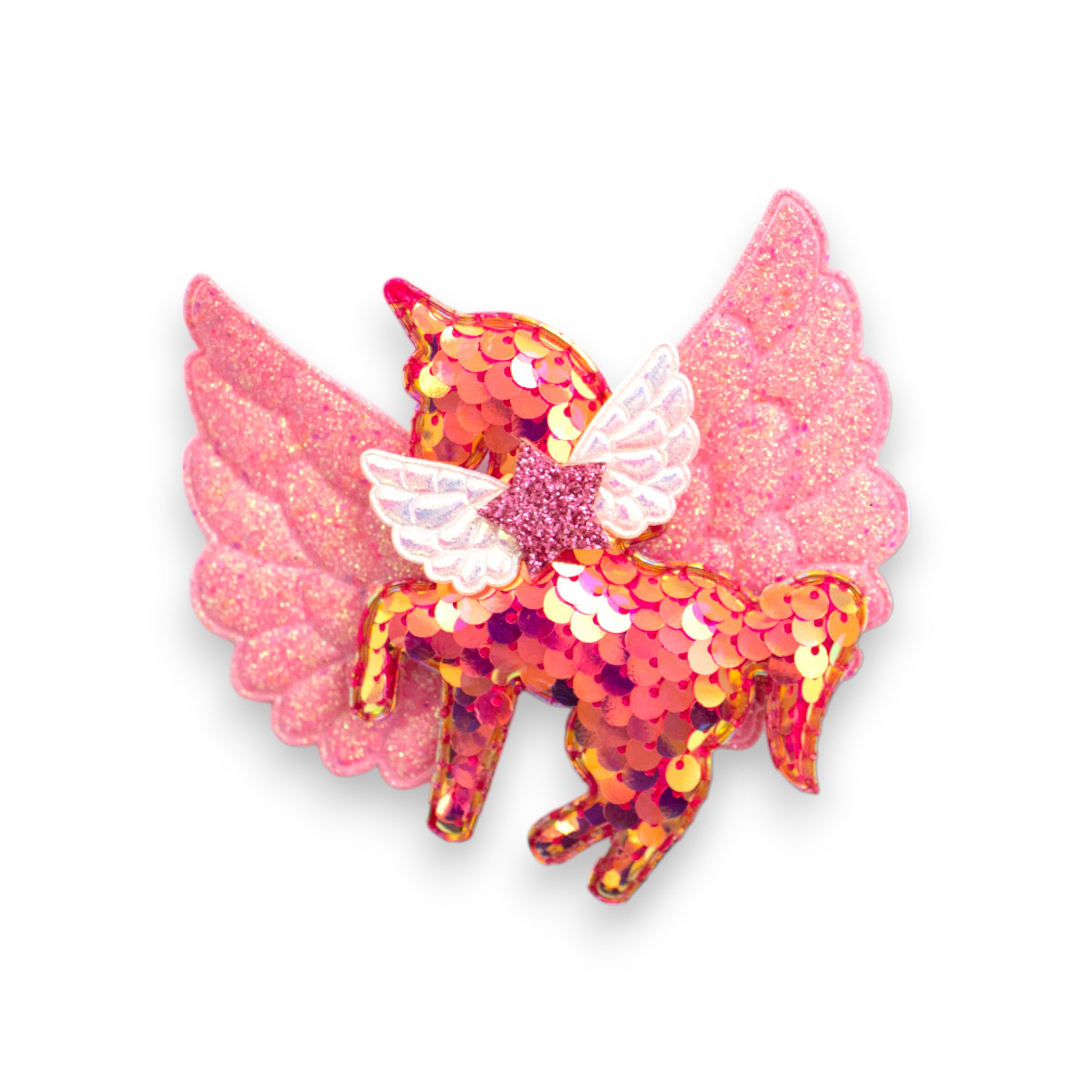 Summer Crystal - Big Winged Sequin Unicorn Hair Clip - 1 Pack