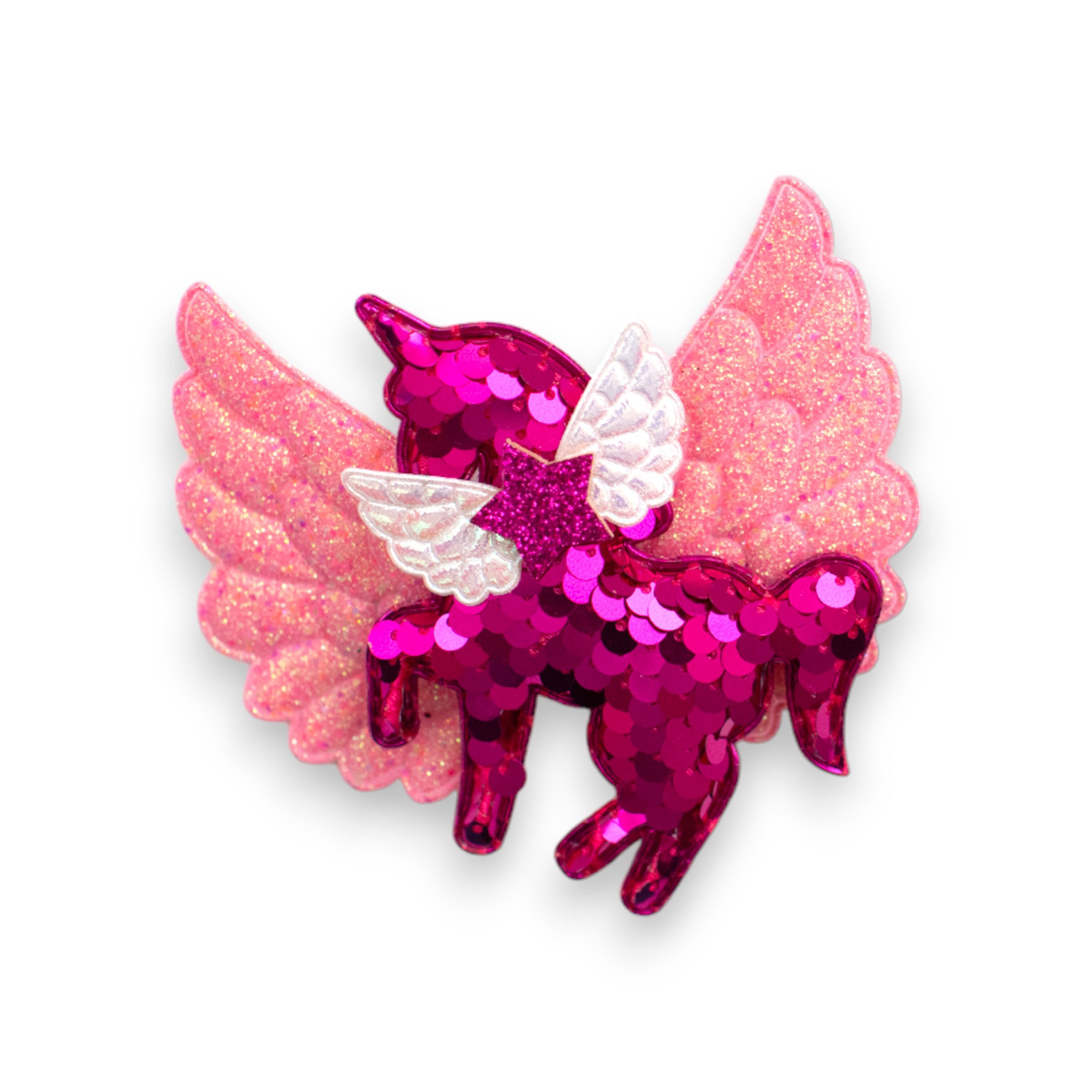 Summer Crystal - Big Winged Sequin Unicorn Hair Clip - 1 Pack