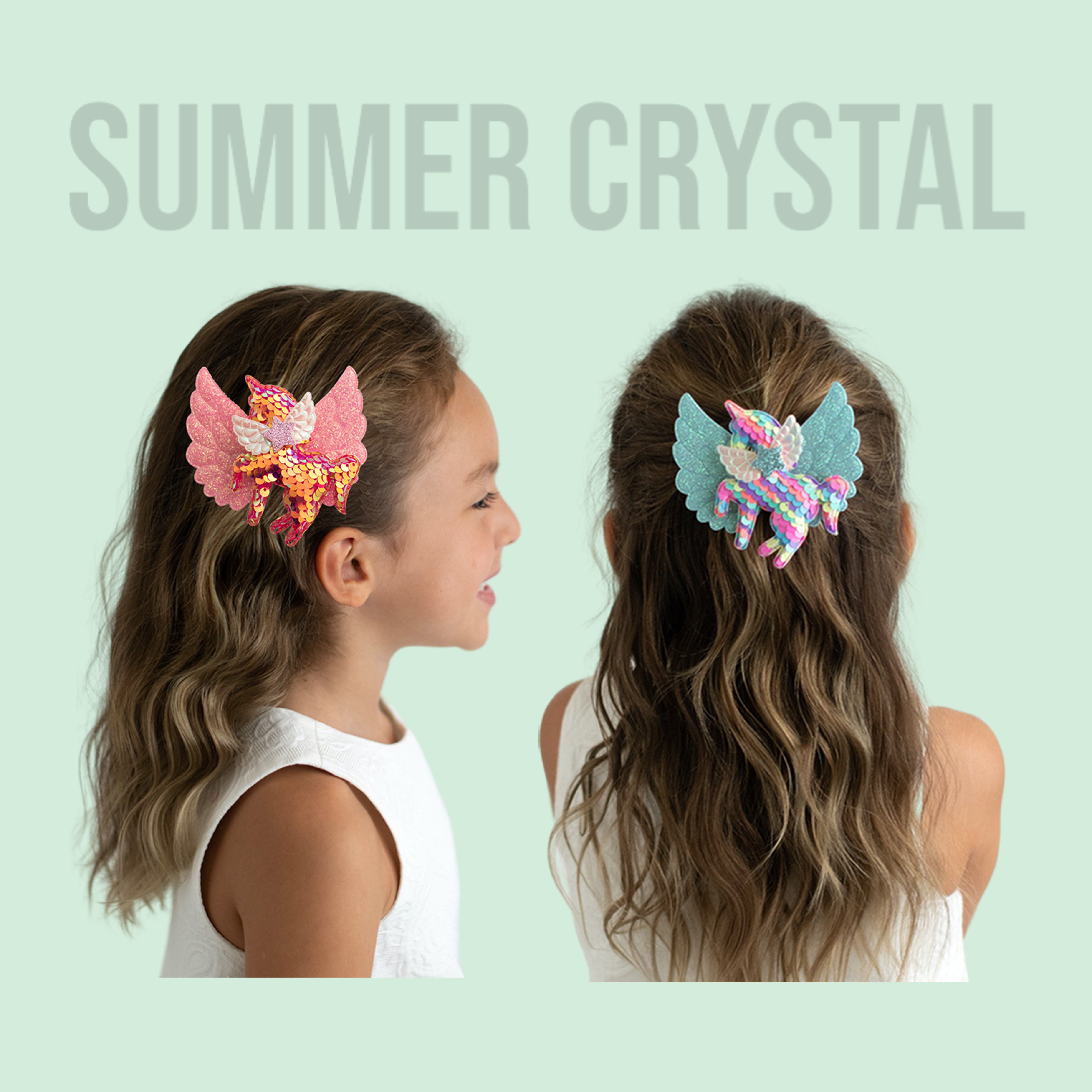 Summer Crystal - Big Winged Sequin Unicorn Hair Clip - 1 Pack