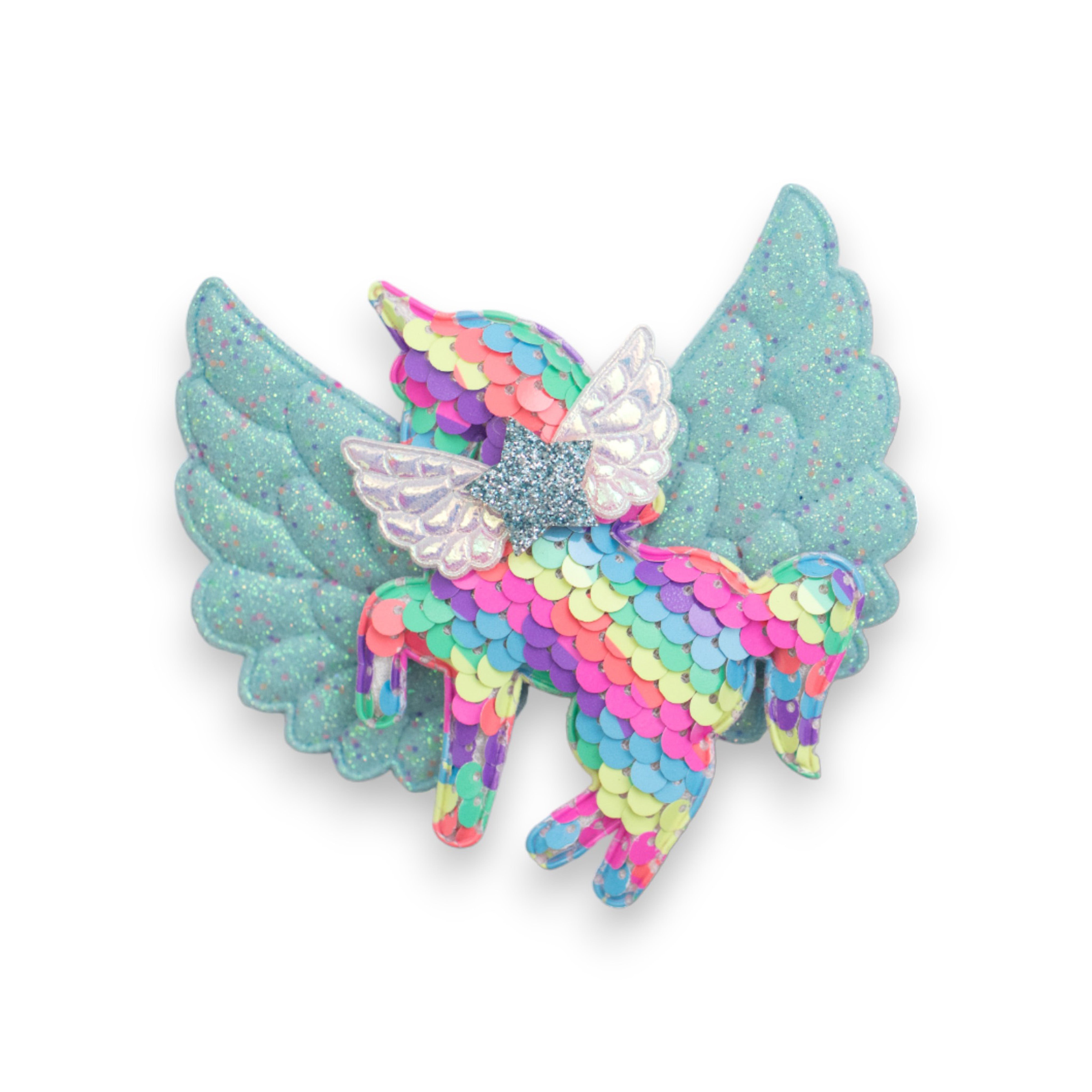 Summer Crystal - Big Winged Sequin Unicorn Hair Clip - 1 Pack