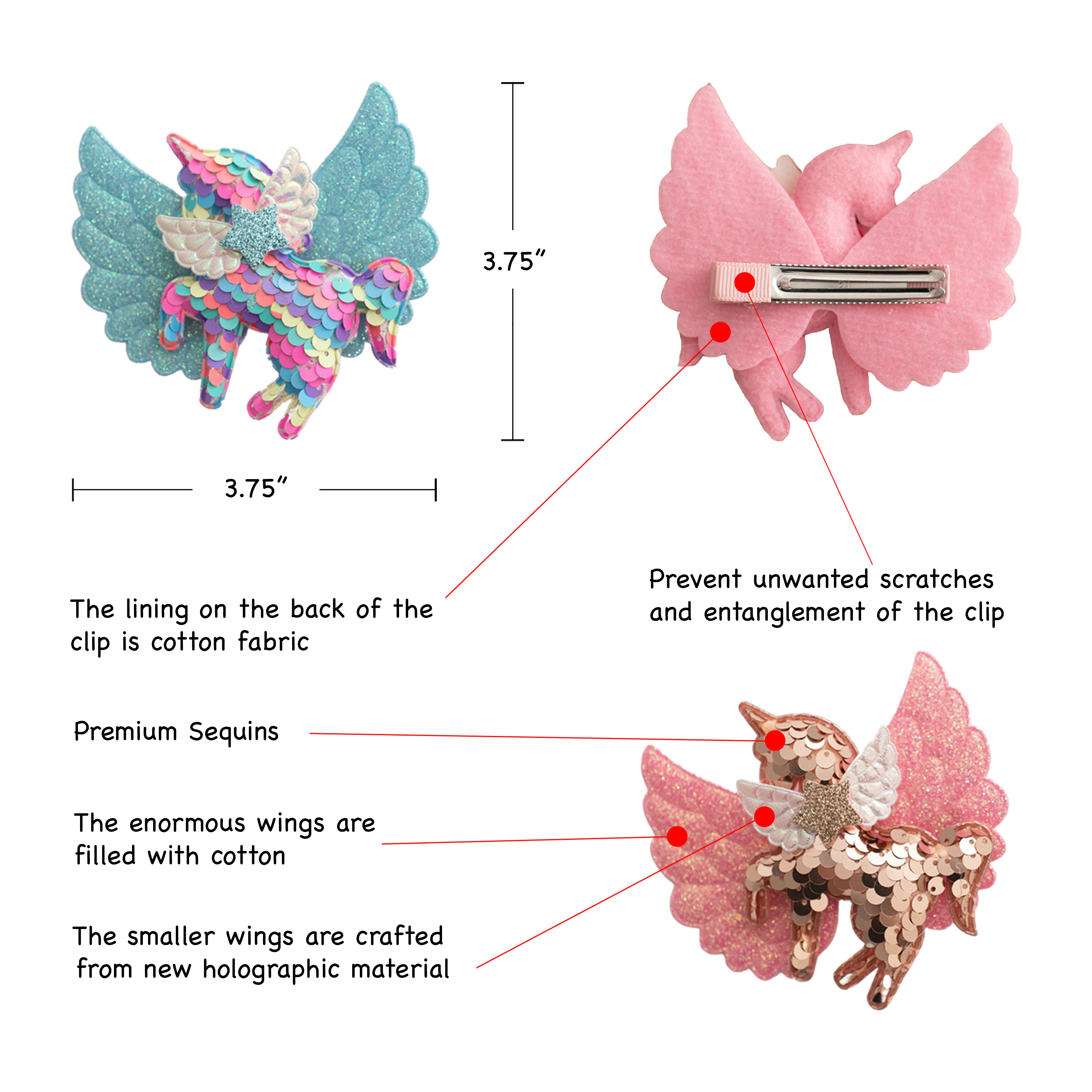 Summer Crystal - Big Winged Sequin Unicorn Hair Clip - 1 Pack