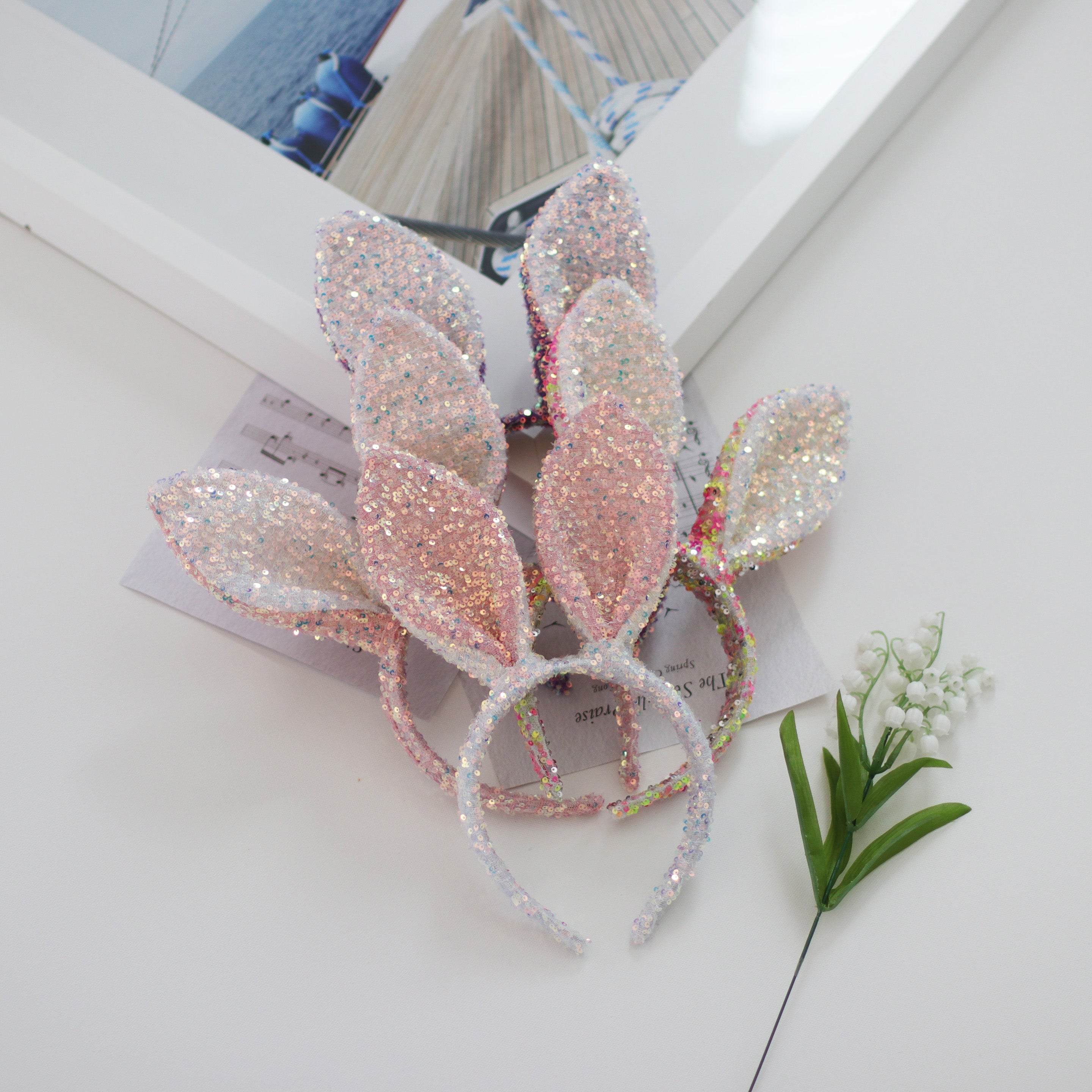 Summer Crystal - Sequin Bunny Ear Headband - 1 Pack