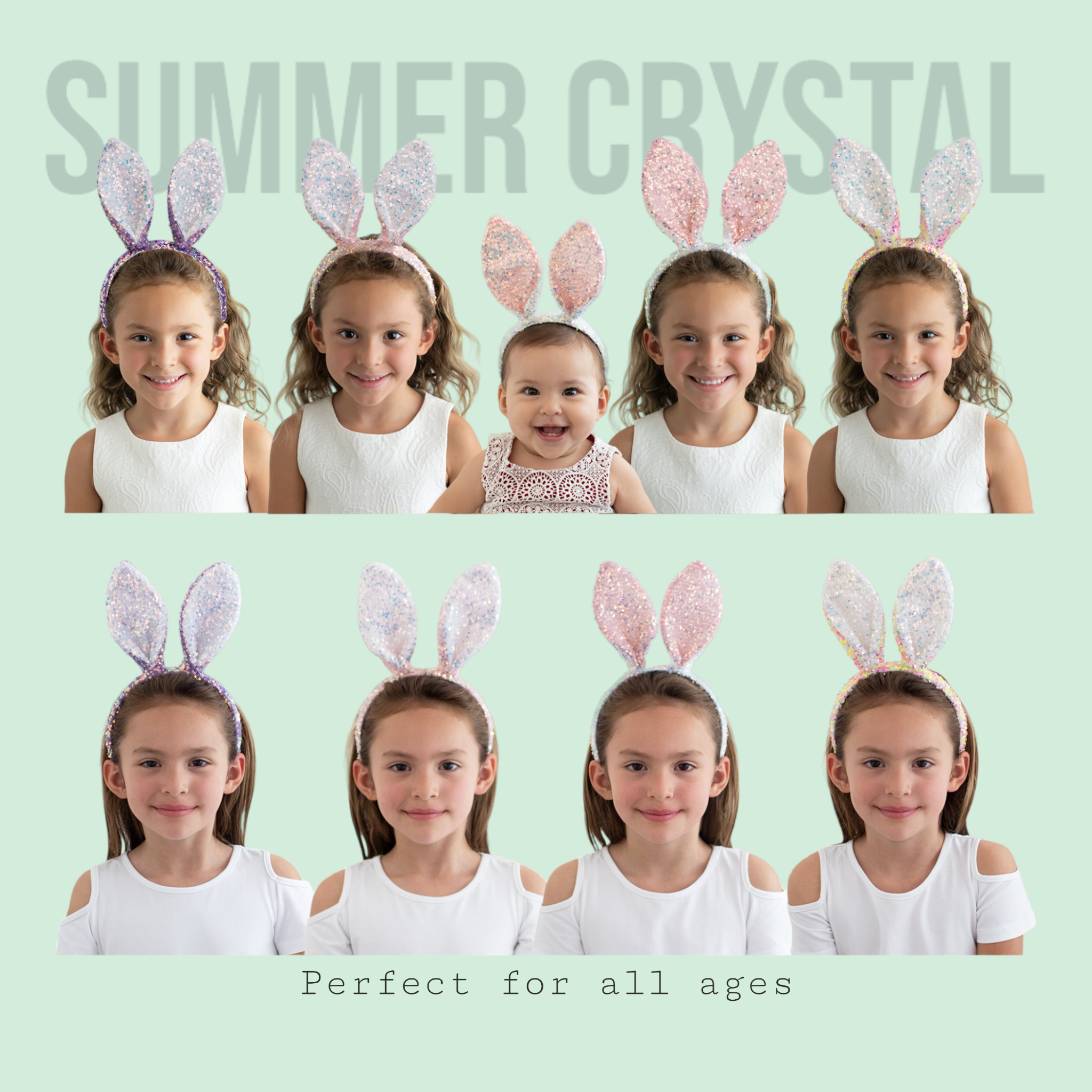 Summer Crystal - Sequin Bunny Ear Headband - 1 Pack