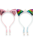 Girls' 2pk Glitter Sequin Cat Ears Headband with Pearl Earring Pendants