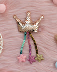 Summer Crystal - Sequin Crown Hair Clip with Tassel Stars - 1 Pack