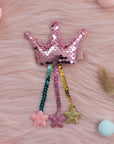 Summer Crystal - Sequin Crown Hair Clip with Tassel Stars - 1 Pack
