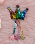 Summer Crystal - Sequin Crown Hair Clip with Tassel Stars - 1 Pack