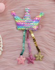 Summer Crystal - Sequin Crown Hair Clip with Tassel Stars - 1 Pack