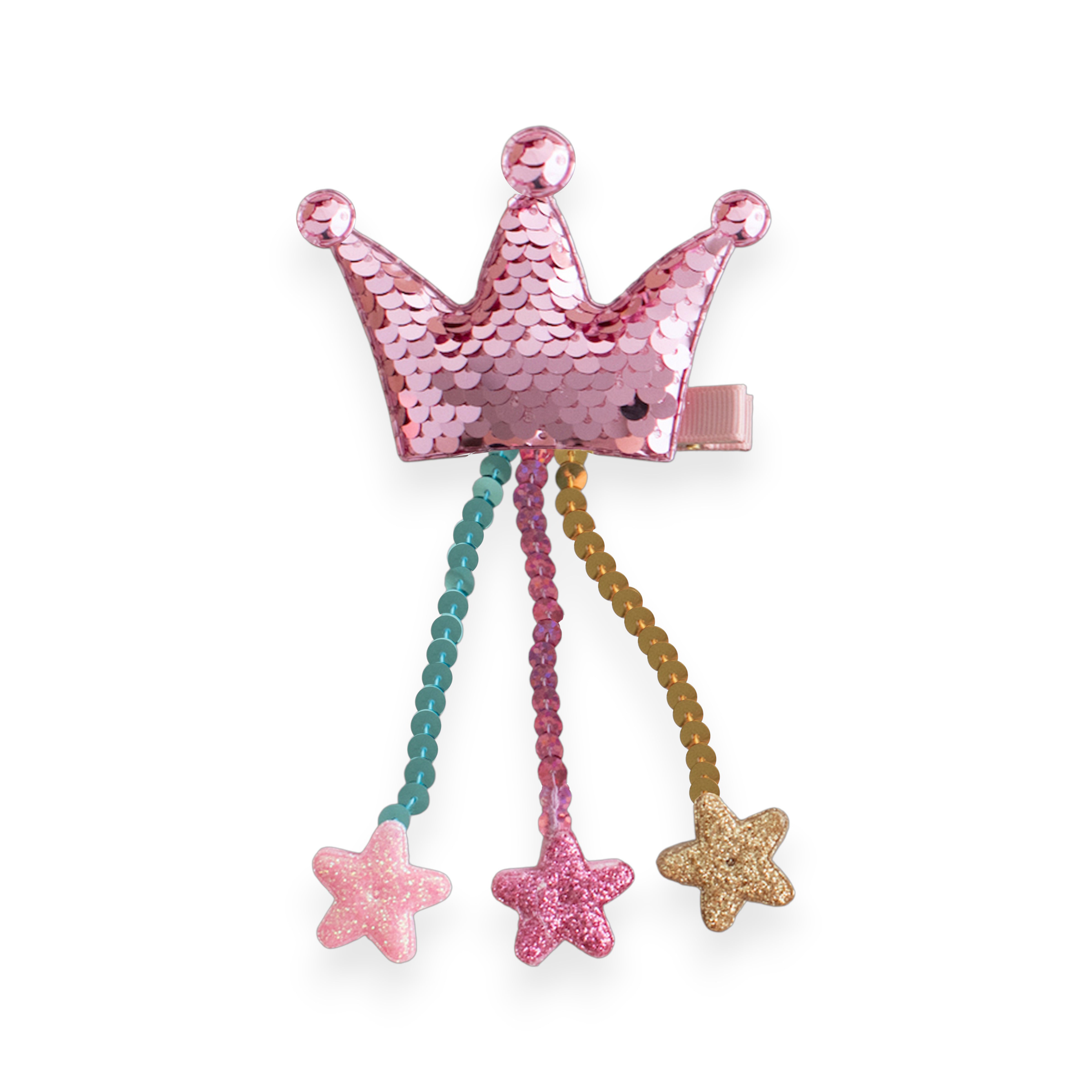Summer Crystal - Sequin Crown Hair Clip with Tassel Stars - 1 Pack