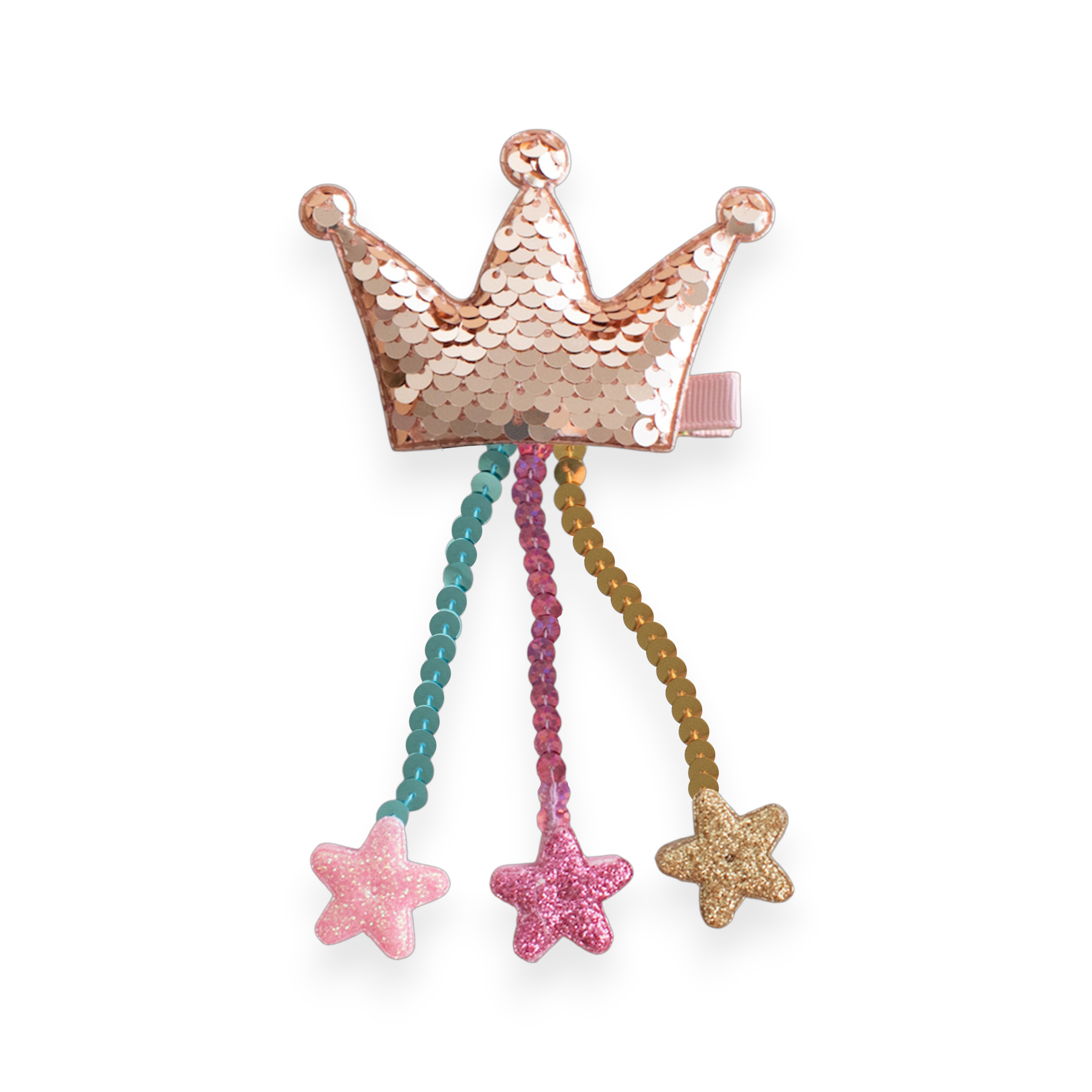 Summer Crystal - Sequin Crown Hair Clip with Tassel Stars - 1 Pack