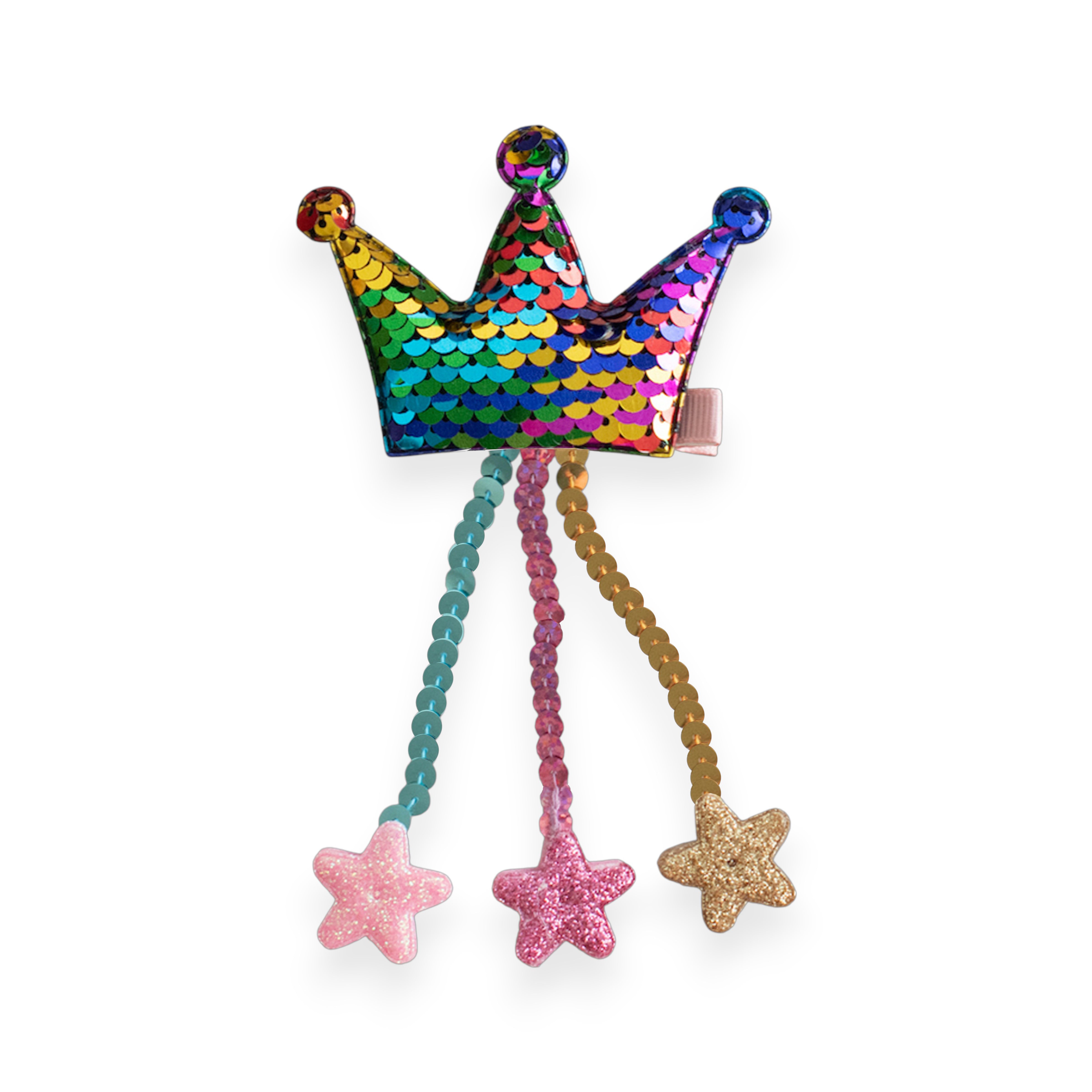 Summer Crystal - Sequin Crown Hair Clip with Tassel Stars - 1 Pack