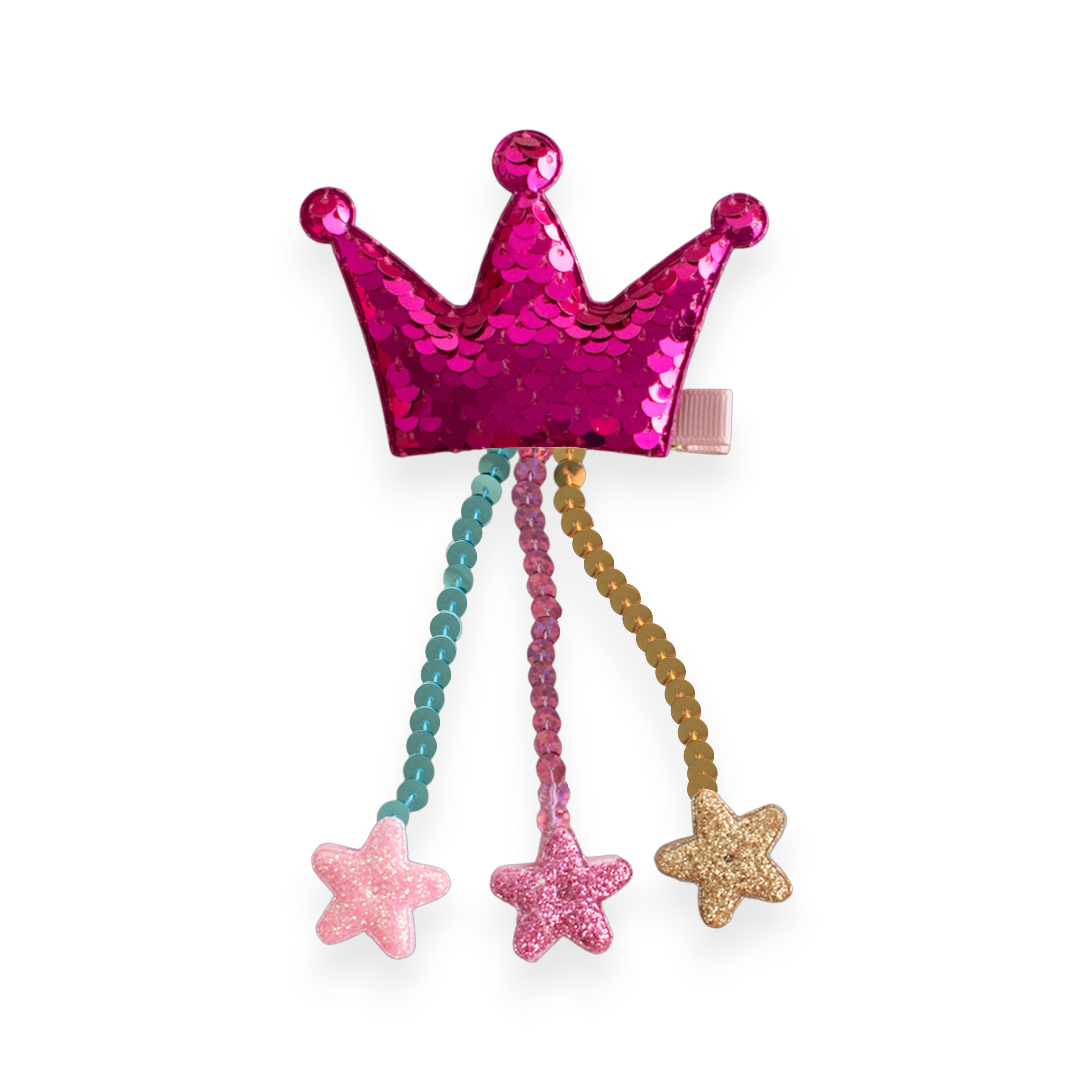Summer Crystal - Sequin Crown Hair Clip with Tassel Stars - 1 Pack