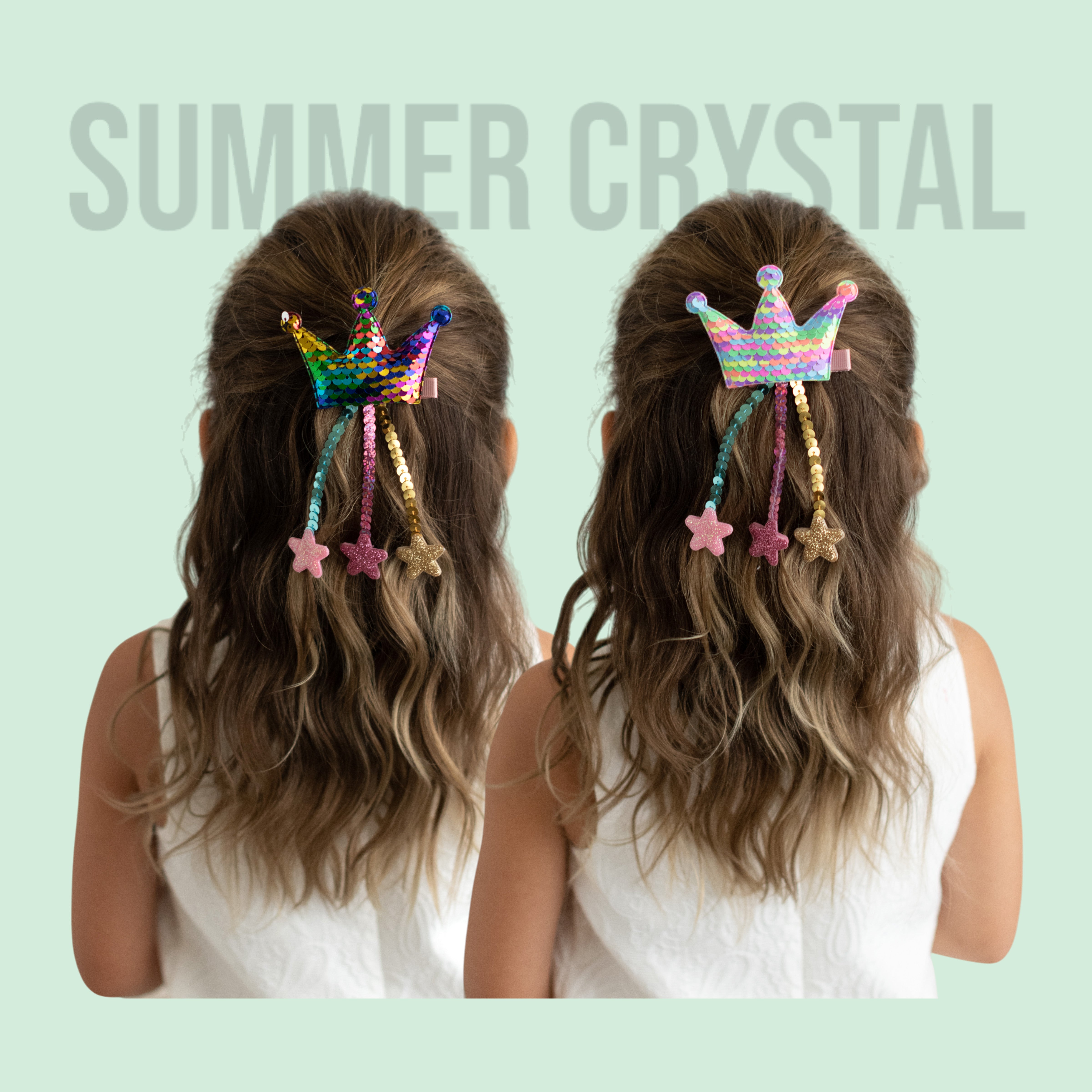 Summer Crystal - Sequin Crown Hair Clip with Tassel Stars - 1 Pack