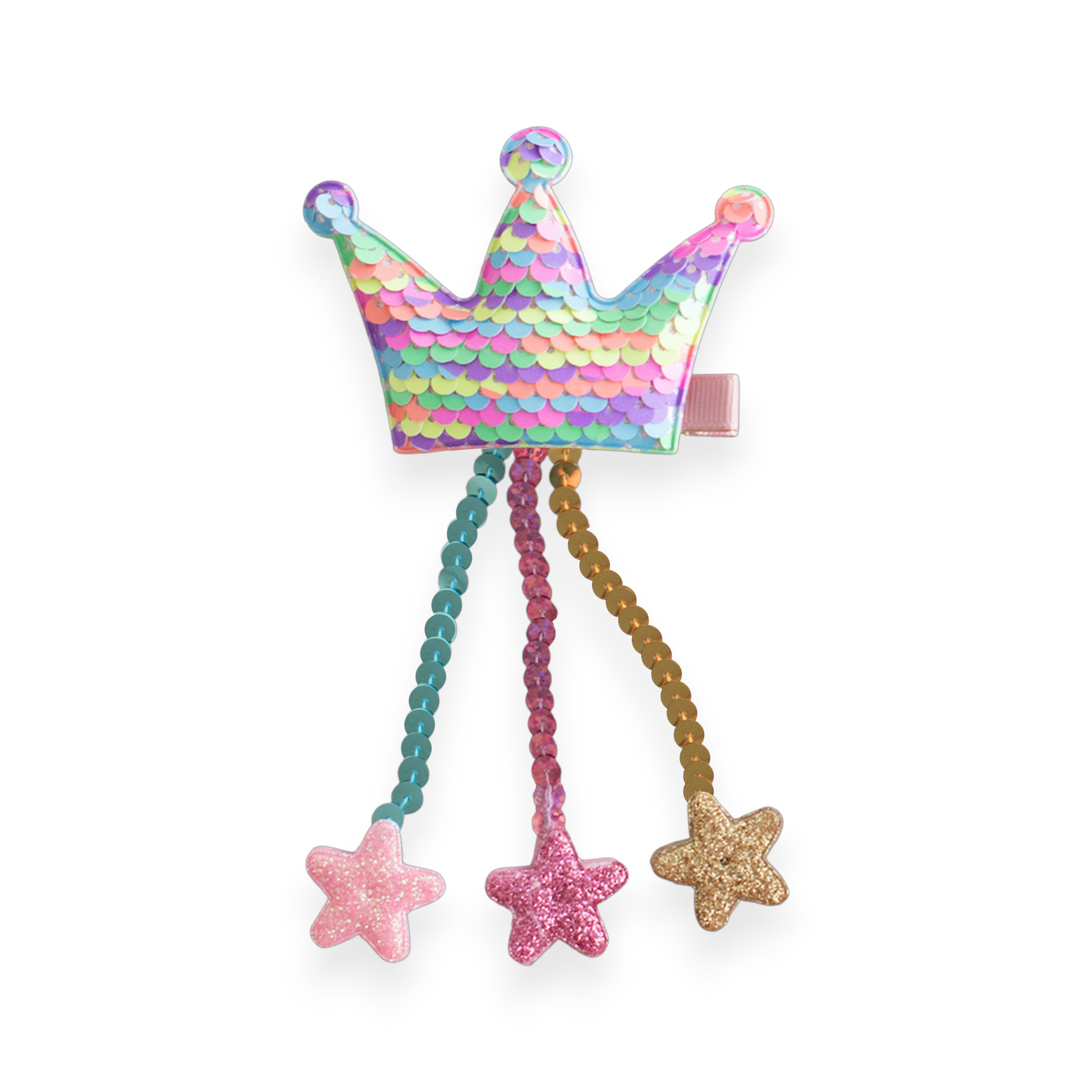 Summer Crystal - Sequin Crown Hair Clip with Tassel Stars - 1 Pack