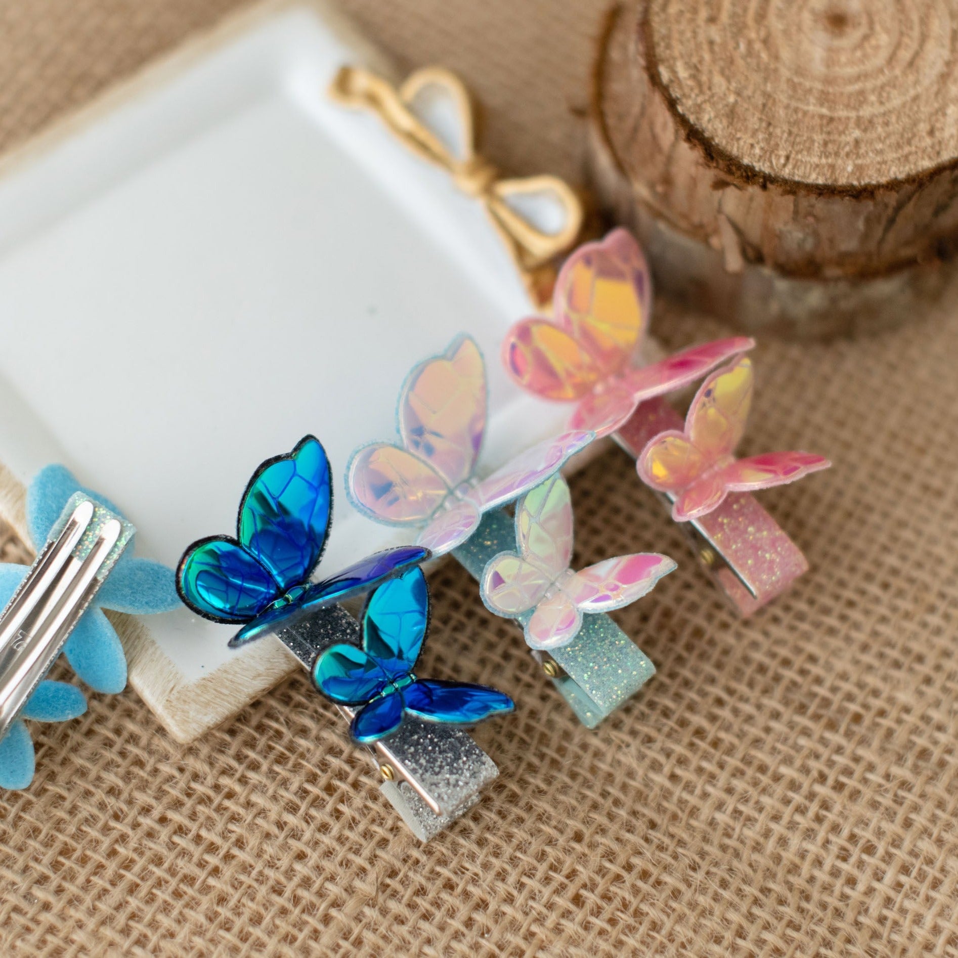 Summer Crystal - Laser Star & Butterfly Hair Clips – Mixed Colors - 8 Pack