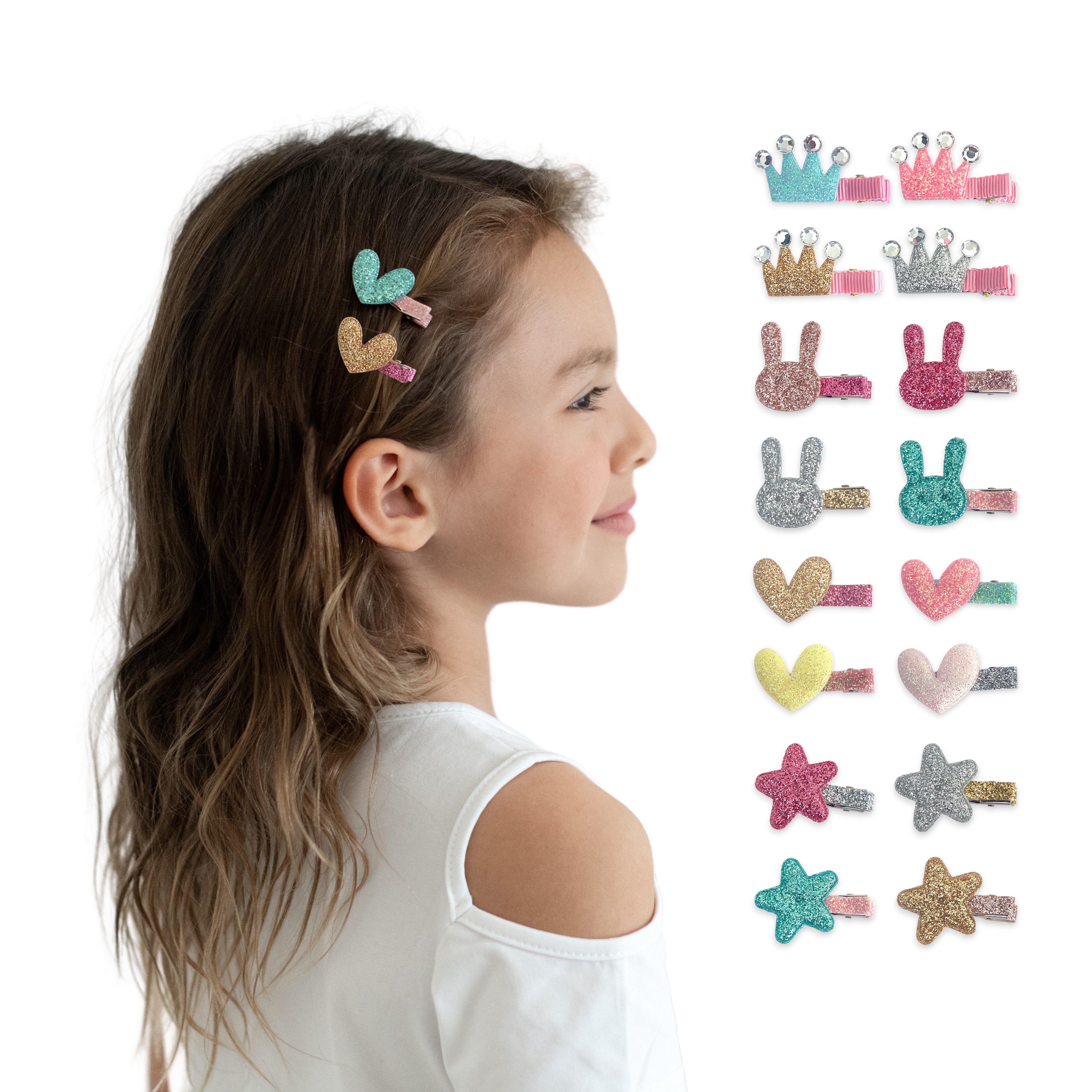 Summer Crystal - Glitter Mini Hair Clips – Assorted Colors Random Selection - 16 Pack