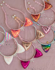 Summer Crystal Large Sequin Cat Ears Headband with Pearl Earring Pendants