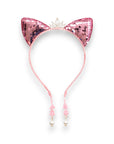 Summer Crystal Large Sequin Cat Ears Headband with Pearl Earring Pendants