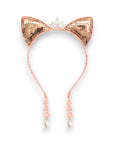 Summer Crystal Large Sequin Cat Ears Headband with Pearl Earring Pendants