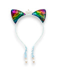 Summer Crystal Large Sequin Cat Ears Headband with Pearl Earring Pendants