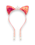 Summer Crystal Large Sequin Cat Ears Headband with Pearl Earring Pendants