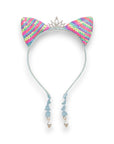 Summer Crystal Large Sequin Cat Ears Headband with Pearl Earring Pendants