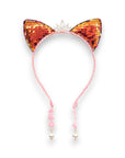 Summer Crystal Large Sequin Cat Ears Headband with Pearl Earring Pendants