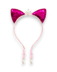 Summer Crystal Large Sequin Cat Ears Headband with Pearl Earring Pendants