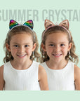 Summer Crystal Large Sequin Cat Ears Headband with Pearl Earring Pendants