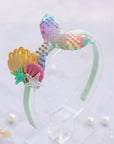 Girls' Sparkly Glitter Sequin Mermaid Tail with Starry Shell Headband