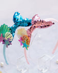 Girls' Sparkly Glitter Sequin Mermaid Tail with Starry Shell Headband